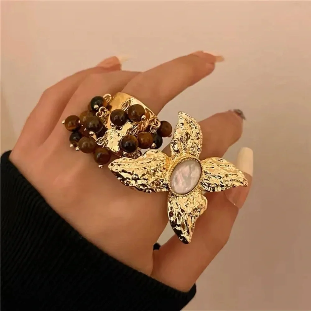Tiger Eye Stones Multicolor Fringe Ring